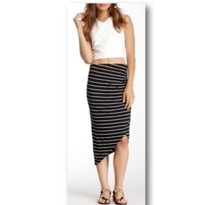 Bobeau Assymetrical Striped Wrap Midi Skirt
